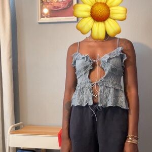 PrettyLittleThing Denim Blue Ruffle Camisole